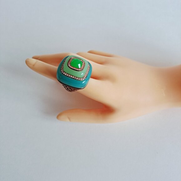 New Angelique de Paris Green Teal Resin Square Ring Size 7 - Picture 15 of 16